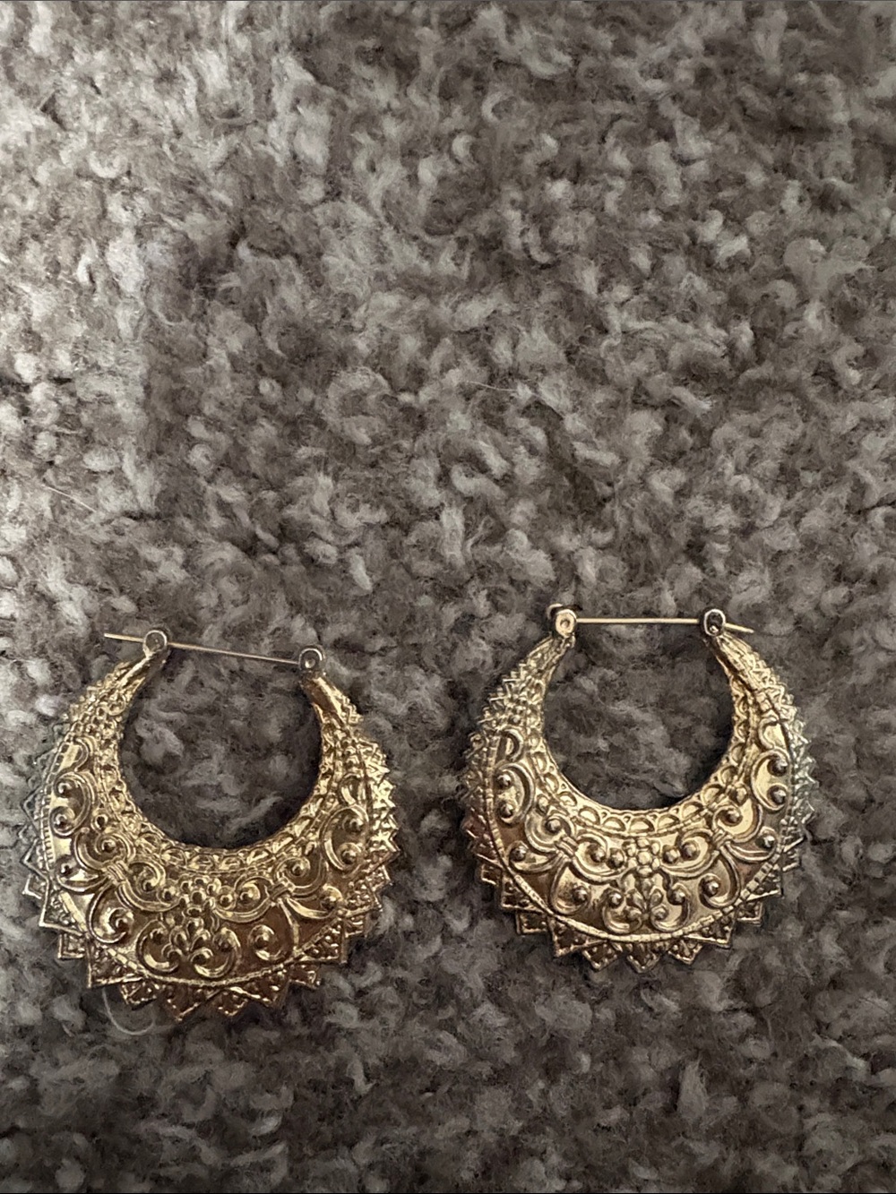 Ornate Gold Crescent Hoop Earrings for Women